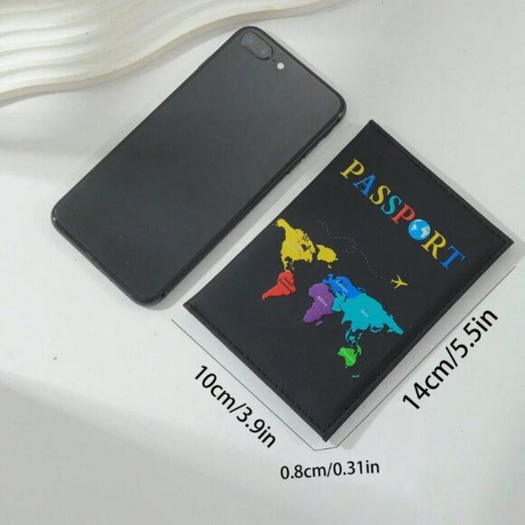 Passport Folder Holder Black with World Map NWT - Picture 2 of 3